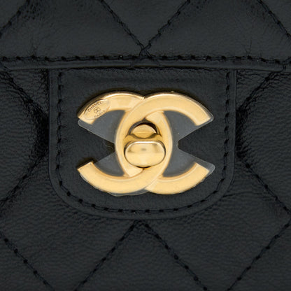 Chanel 22K Retro Classic New Mini Square Flap Bag Goatskin Black GHW(Microchip)