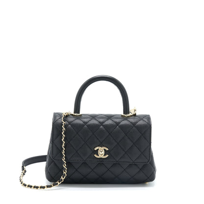 Chanel Small Coco Handle Caviar Black LGHW (Microchip)