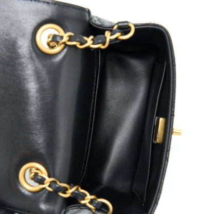 Chanel 22K Retro Classic New Mini Square Flap Bag Goatskin Black GHW(Microchip)