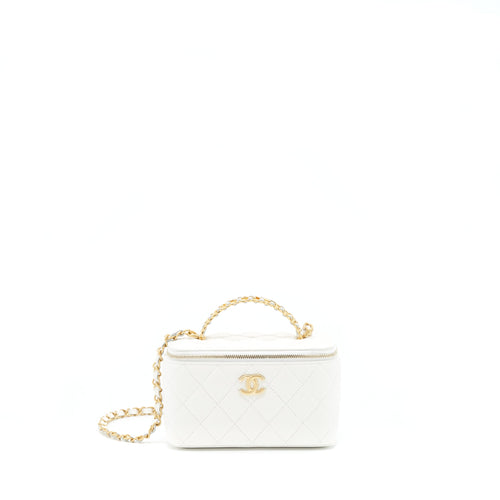 Chanel 22S Logo Top Handle Long Vanity Caviar White GHW