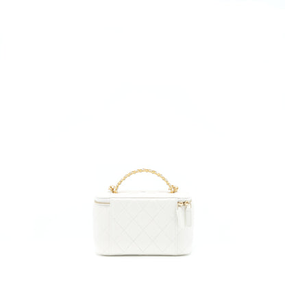Chanel 22S Logo Top Handle Long Vanity Caviar White GHW