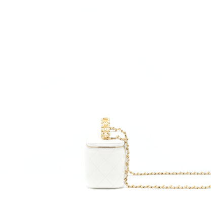 Chanel 22S Logo Top Handle Long Vanity Caviar White GHW