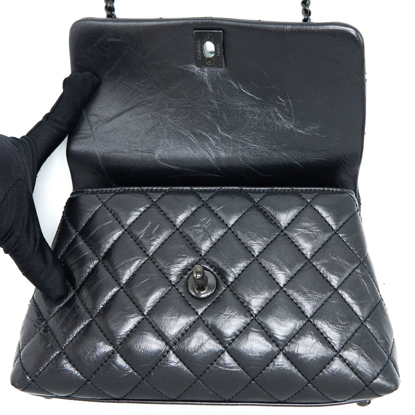 Chanel Small Coco Handle Aged Calfskin So Black With Black Hardware