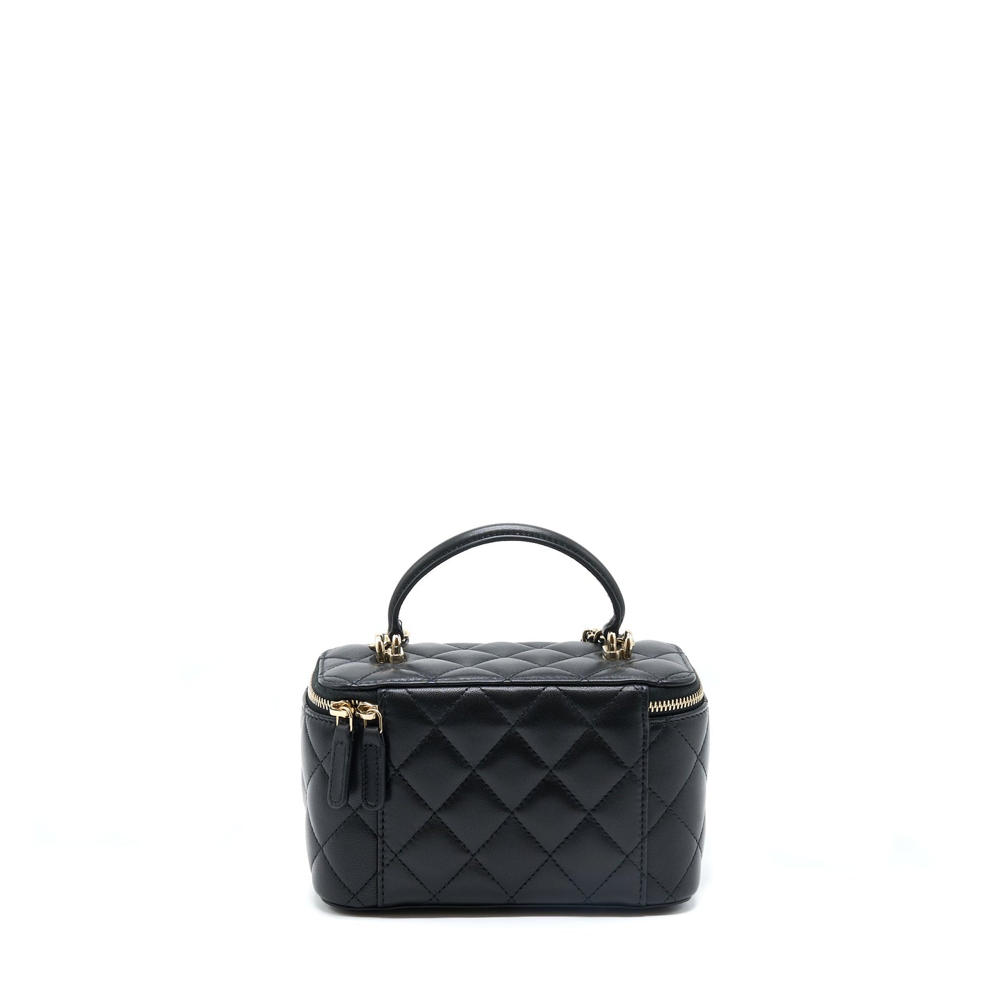 Chanel 22A Top Handle Long Vanity With Chain Lambskin Black LGHW (New Version)