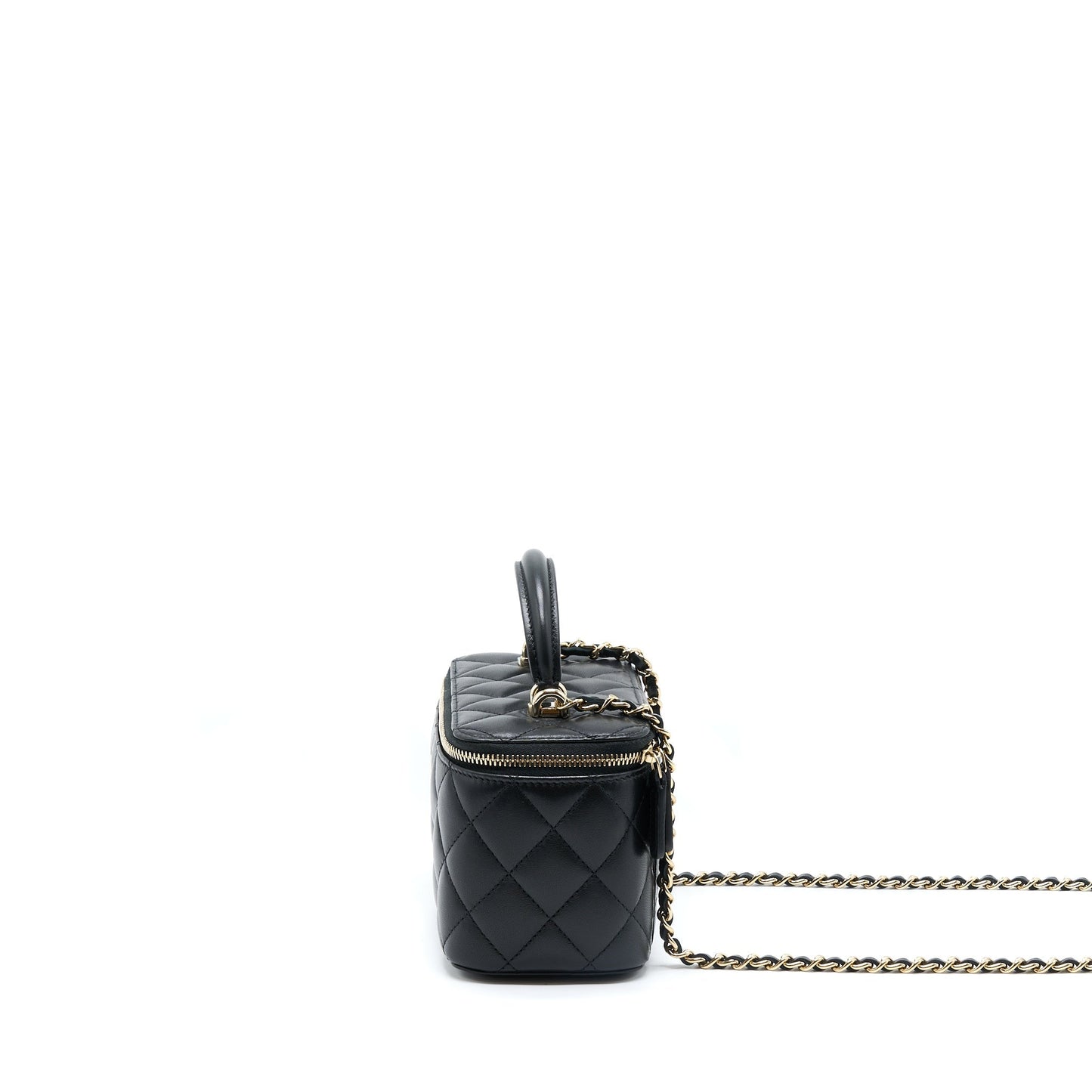 Chanel 22A Top Handle Long Vanity With Chain Lambskin Black LGHW (New Version)