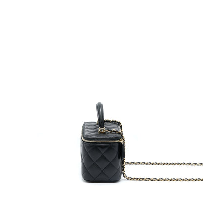 Chanel 22A Top Handle Long Vanity With Chain Lambskin Black LGHW (New Version)