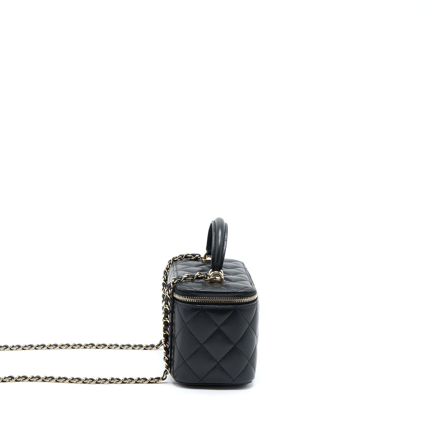 Chanel 22A Top Handle Long Vanity With Chain Lambskin Black LGHW (New Version)