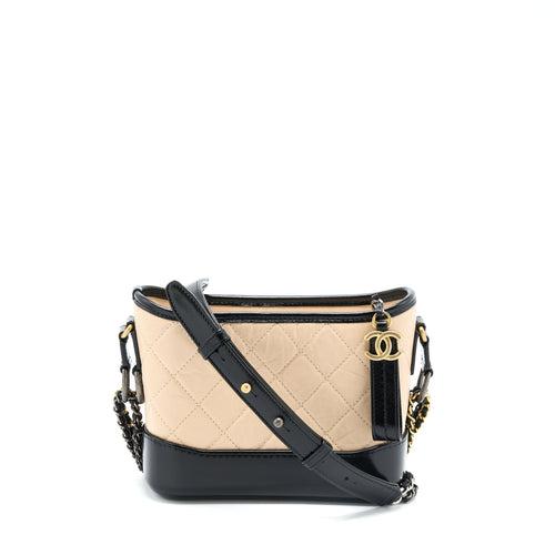Chanel Small Gabrielle Hobo Bag Aged Calfskin Light Beige/Black Multicolour Hardware