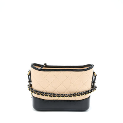 Chanel Small Gabrielle Hobo Bag Aged Calfskin Light Beige/Black Multicolour Hardware