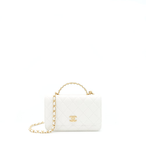 Chanel 22s Logo Top Handle Wallet On Chain Caviar White GHW