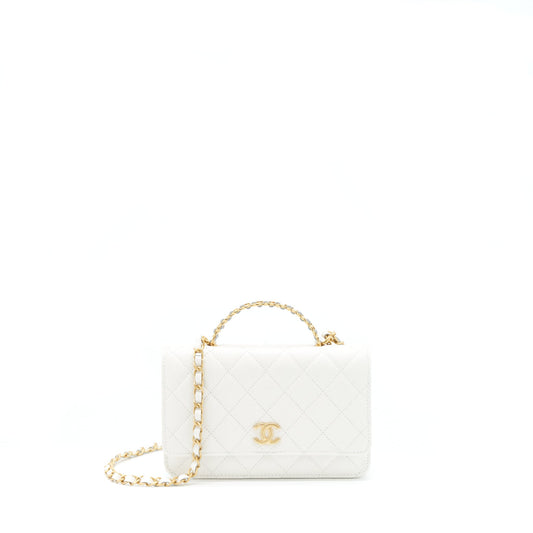Chanel 22s Logo Top Handle Wallet On Chain Caviar White GHW