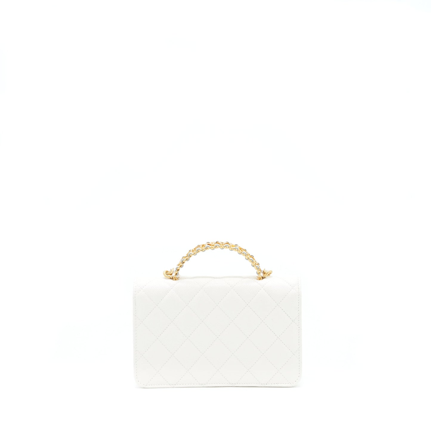 Chanel 22s Logo Top Handle Wallet On Chain Caviar White GHW