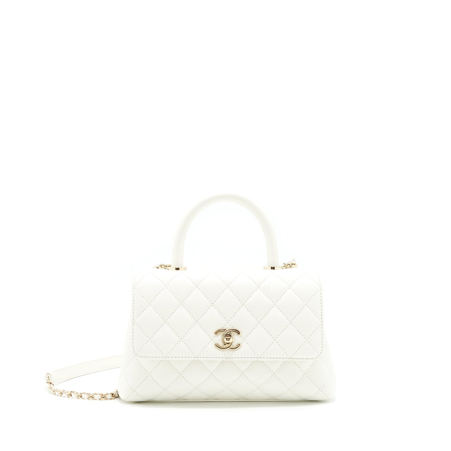 Chanel Small Coco handle Caviar White LGHW (microchip)