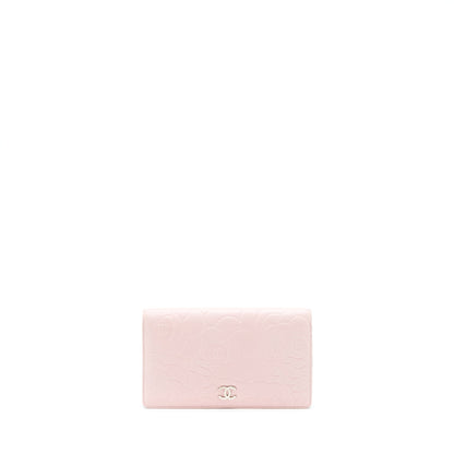 Chanel Camellia Long Wallet Lambskin Light Pink/Dark Brown SHW