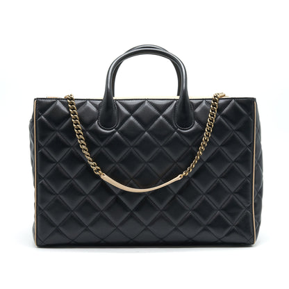 Chanel Calfskin Leather Shopping Bag Black/Beige