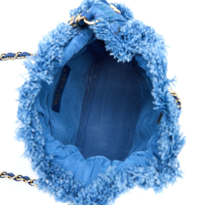 Chanel 22P Small Blue Denim Bucket Bag LGHW (Microchip)