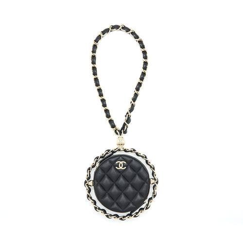 Chanel Round Clutch With Chain Lambskin Black LGHW