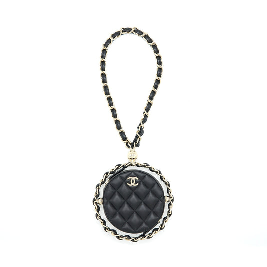 Chanel Round Clutch With Chain Lambskin Black LGHW
