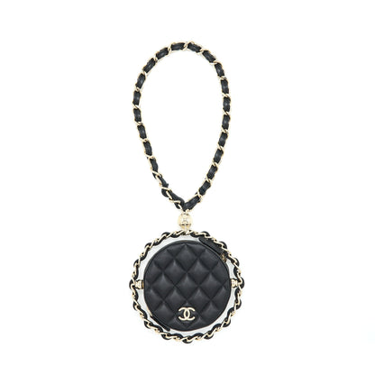 Chanel Round Clutch With Chain Lambskin Black LGHW