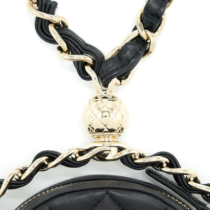 Chanel Round Clutch With Chain Lambskin Black LGHW