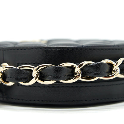Chanel Round Clutch With Chain Lambskin Black LGHW