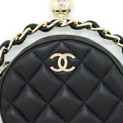 Chanel Round Clutch With Chain Lambskin Black LGHW