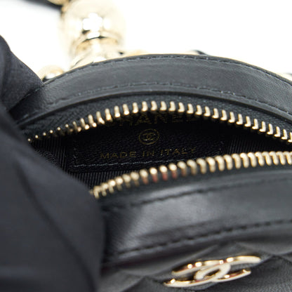 Chanel Round Clutch With Chain Lambskin Black LGHW