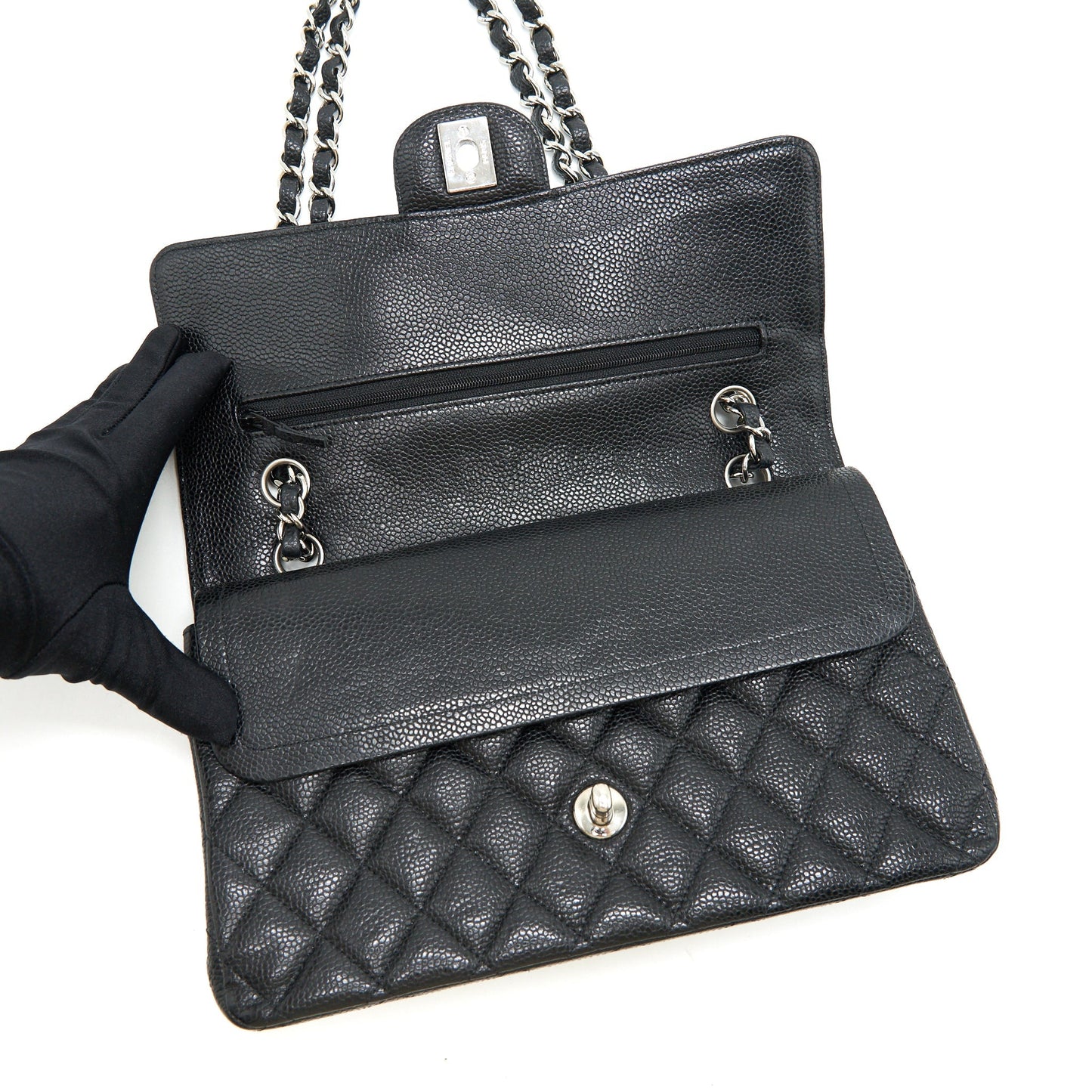 CHANEL MEDIUM CLASSIC DOUBLE FLAP CAVIER SHW