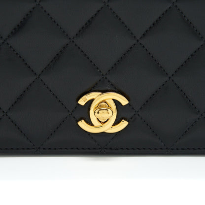 Chanel Vintage Quilted Mini Flap Bag With Chain Lambskin Black GHW