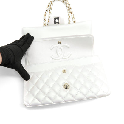 Chanel medium S21 iridescent white classic bag