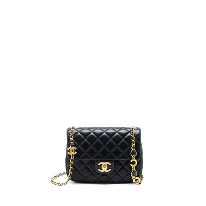 Chanel 22K Coco Chain Quilted Flap Bag Lambskin Black Brushed GHW (Microchip)