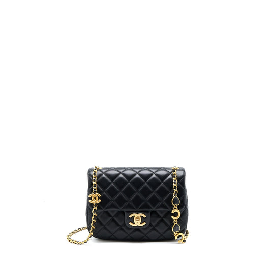 Chanel 22K Coco Chain Quilted Flap Bag Lambskin Black Brushed GHW (Microchip)