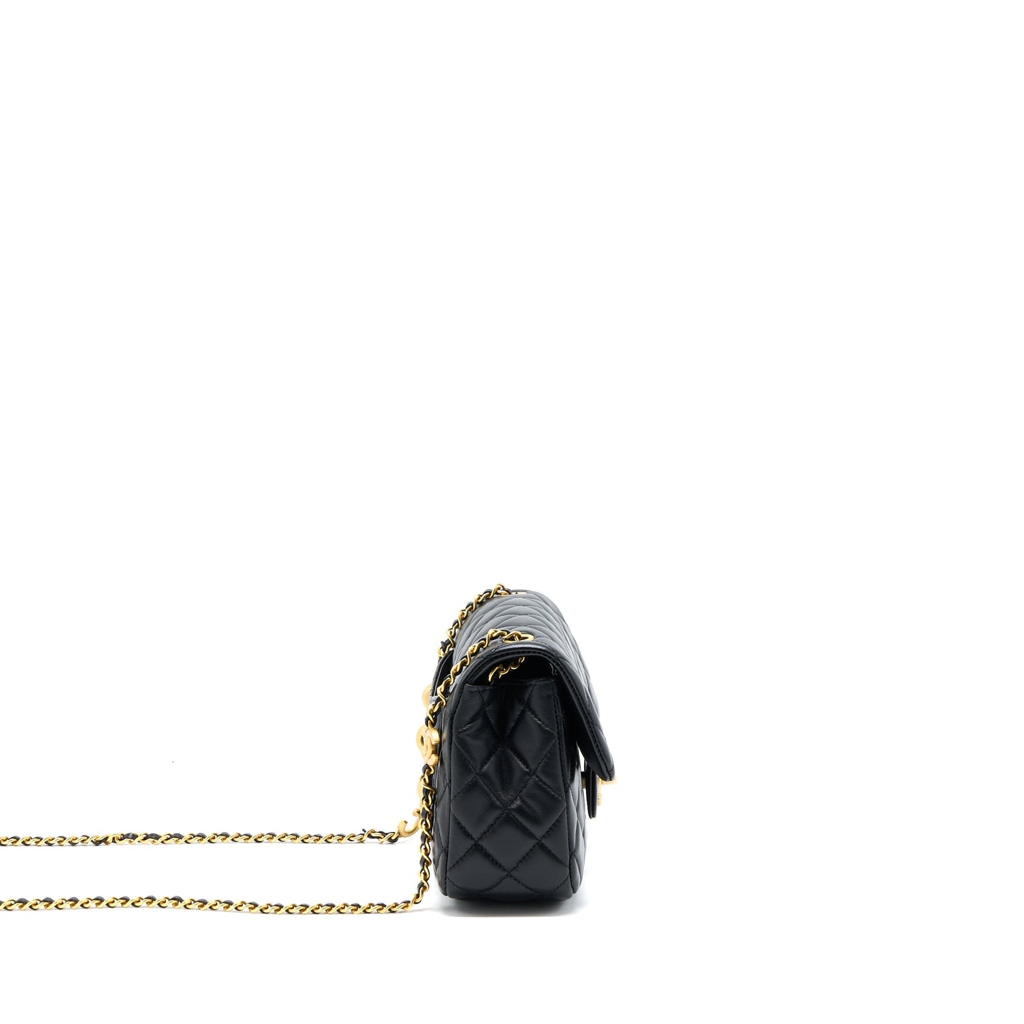 Chanel 22K Coco Chain Quilted Flap Bag Lambskin Black Brushed GHW (Microchip)