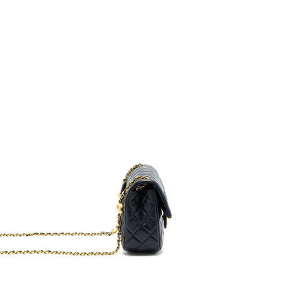 Chanel 22K Coco Chain Quilted Flap Bag Lambskin Black Brushed GHW (Microchip)