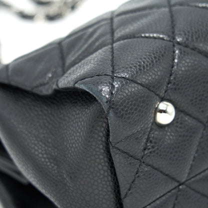 CHANEL QUILTED LEATHER TOTE BAG WITH CHAIN IN CARVIAR BLACK SHW
