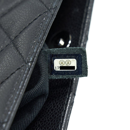 CHANEL QUILTED LEATHER TOTE BAG WITH CHAIN IN CARVIAR BLACK SHW