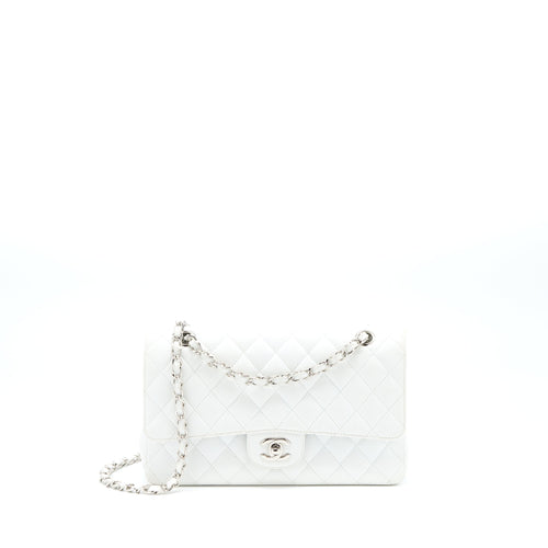 Chanel Medium Classic Flap Caviar White SHW