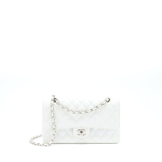 Chanel Medium Classic Flap Caviar White SHW
