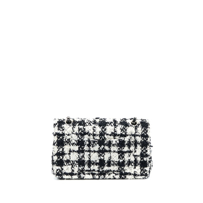Chanel Vintage Medium Classic Flap Bag Tweed Black And White SHW