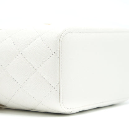 Chanel 22S Logo Top Handle Long Vanity Caviar White GHW