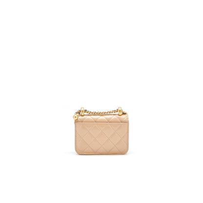 Chanel 21A Flap Coin Purse with Chain Beige GHW Calfskin