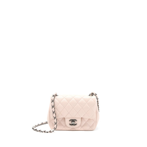 Chanel Mini Square Flap Bag Caviar Light Pink Ruthenium Hardware