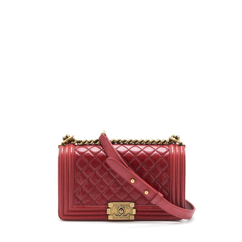Chanel Medium Boy Bag Aged Calfskin Red With Ruthenium GHW