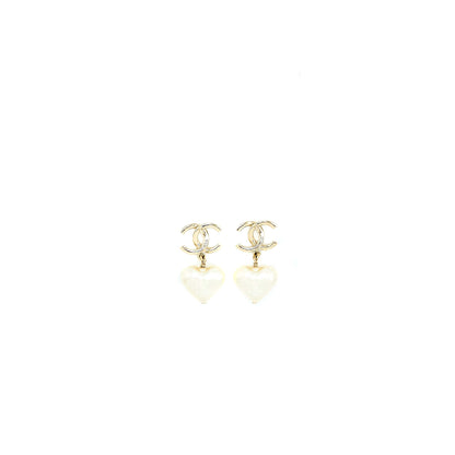 Chanel CC Logo/Heart Drop Earring Light Gold Tone