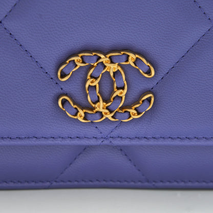 Chanel 19 wallet on chain Lambskin purple with Gold/silver hardware