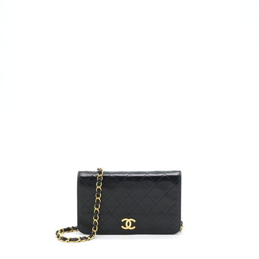 Chanel Vintage Quilted Flap Chain Wallet Black GHW