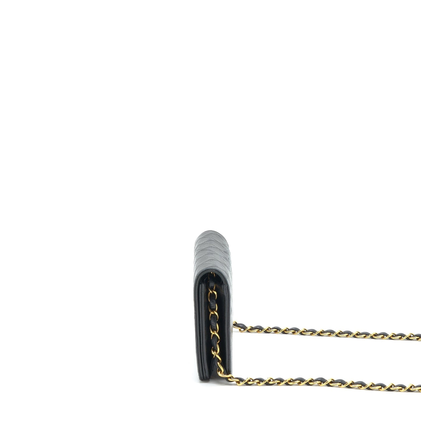 Chanel Vintage Quilted Flap Chain Wallet Black GHW