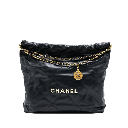 Chanel 22 Bag Medium Shiny Calfskin Black GHW (Microchip)