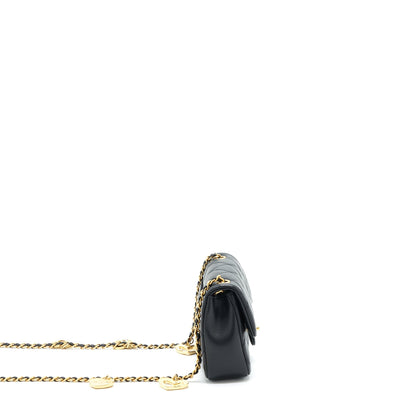 Chanel seasonal Mini Rectangular Flap Bag Heart Charm Chain Lambskin Black GHW (Microchip)