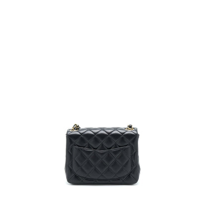 Chanel Mini Square Flap Bag Lambskin Black GHW (Microchip)
